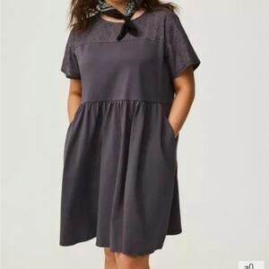 NWT Torrid Eyelet Yoke Mini Dress in Periscope Grey